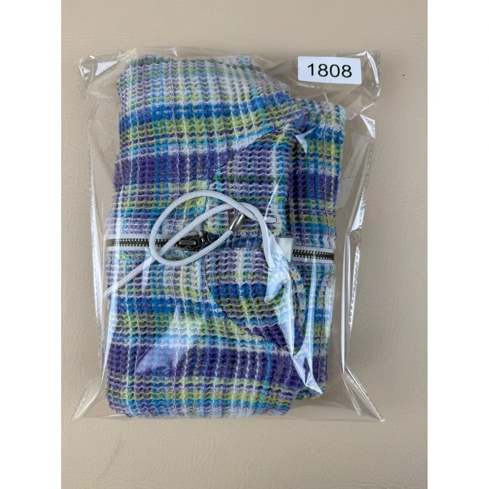 Christopher & Banks M Hooded Vest Plaid Waffle Cotton Blend Zip Up